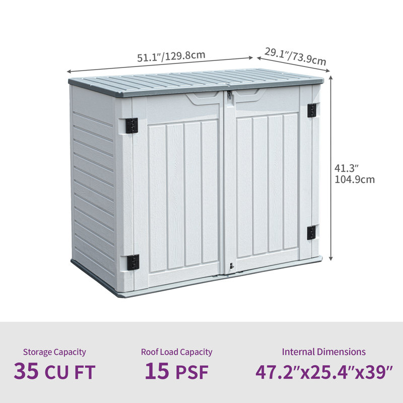 51‘’W X 29‘’D  Outdoor Horizontal  Lockable Waterproof Storage Sheds, White