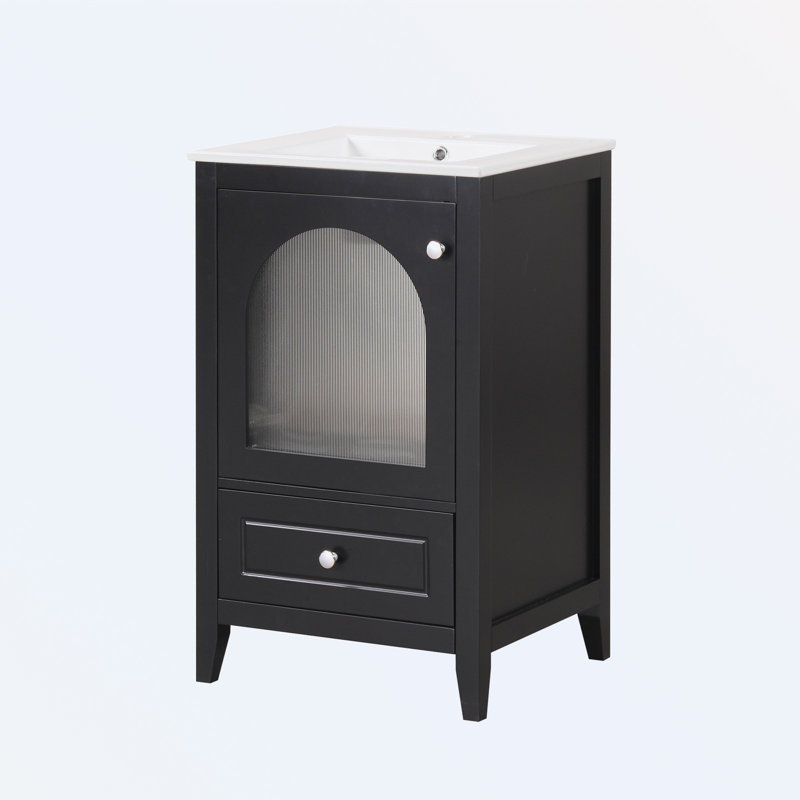 Meuble-lavabo de salle de bain avec lavabo, porte à fermeture douce et tiroir, Noir, noir, noir, noir