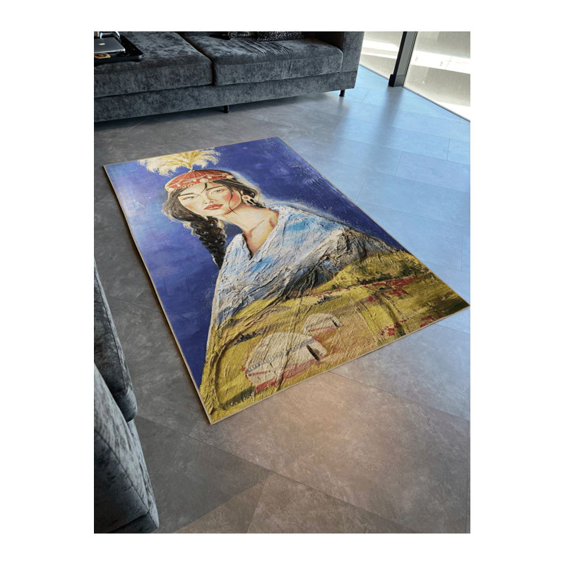 Tapis lavable décoratif abstrait bleu, Rectangle 4 pi 7 po x 6 pi 7 po