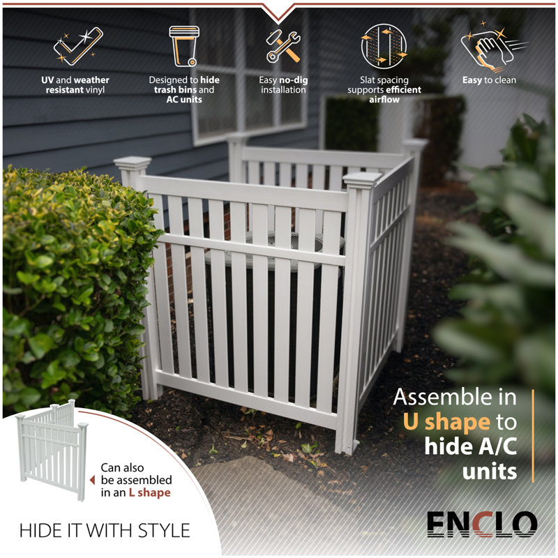 Enclo Privacy Screens Hartford 4ft White Vinyl Privacy Screen, No-Dig A/C Unit Hider