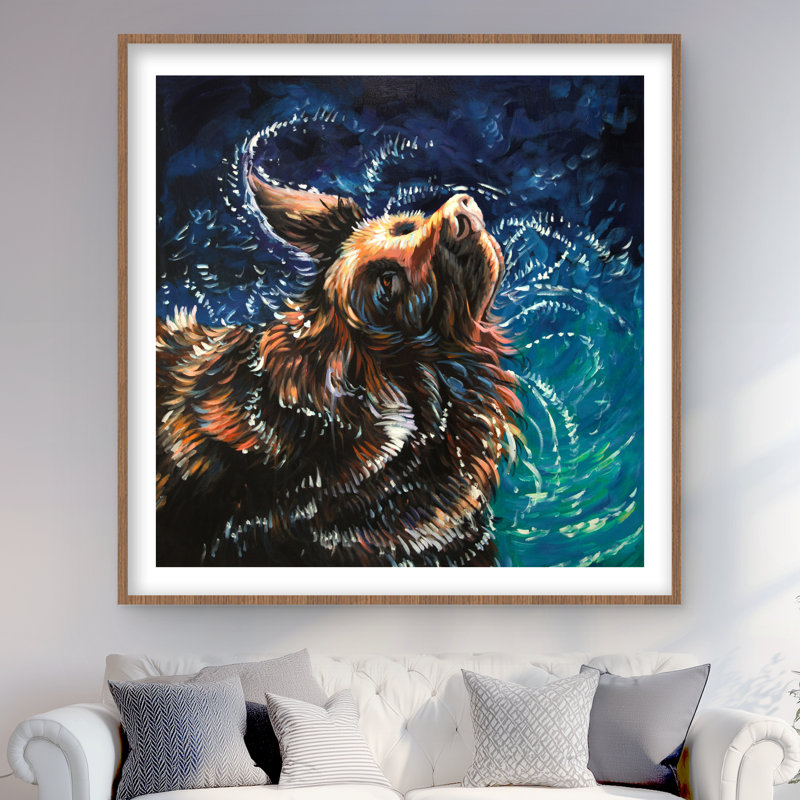 Wet Golden Retriever Shaking to Dry - reproduction encadrée pour animal de compagnie