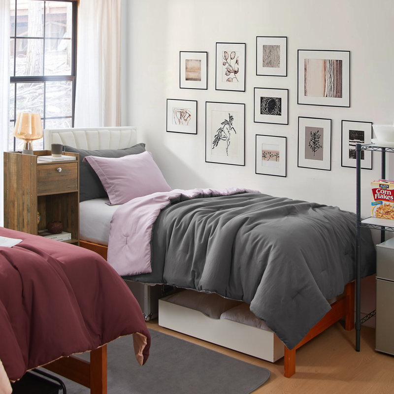 Ensemble d'édredon réversible pour lit simple TG, Gris granit / glace violette