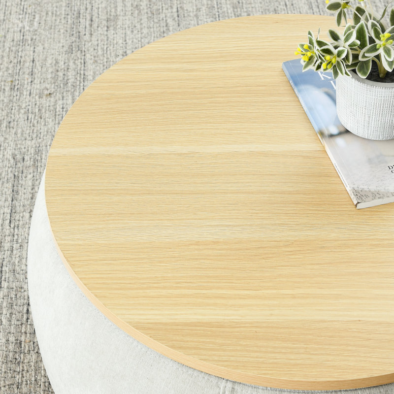Upholstered Coffee Table With Ottoman, Light Gray, Natural