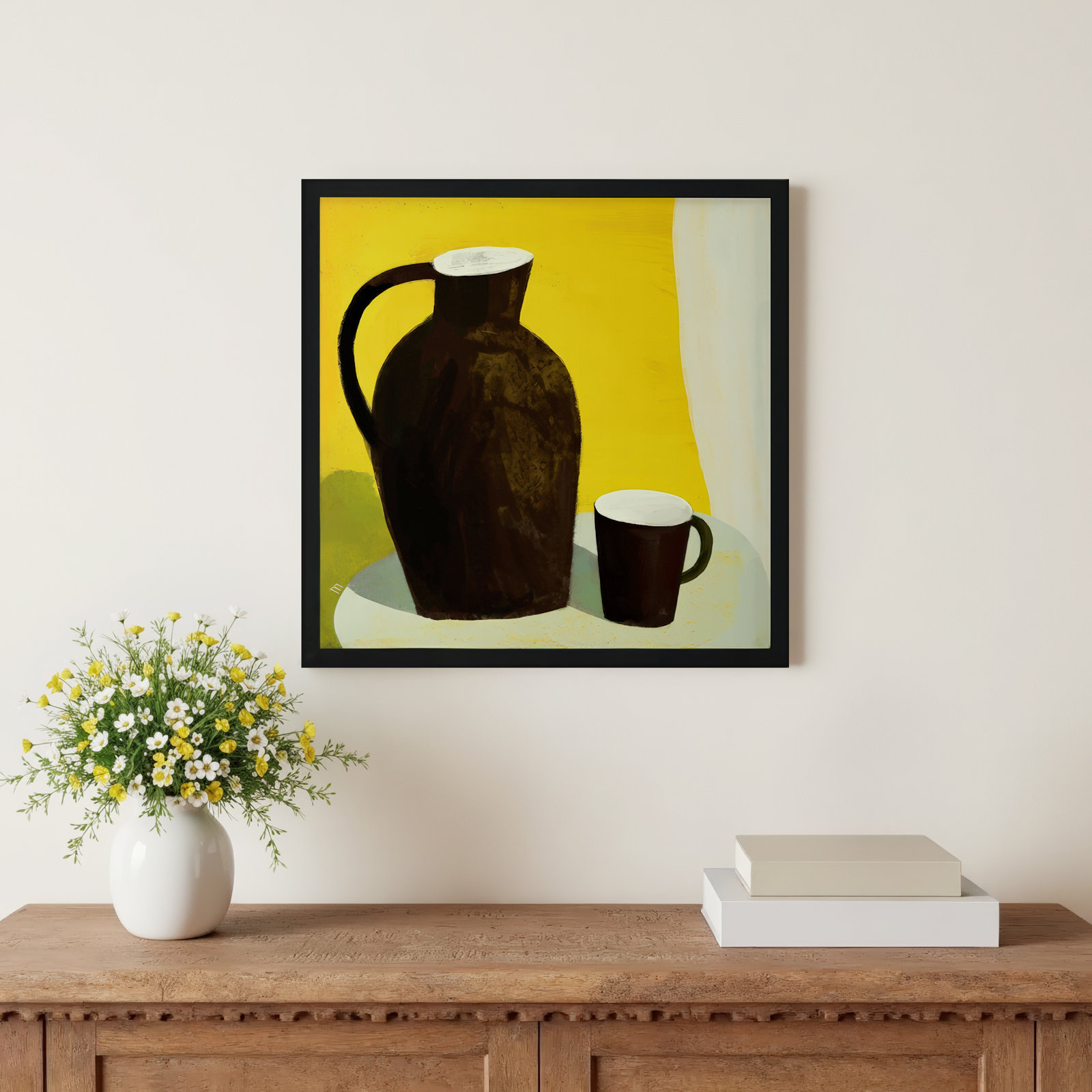 Julina "The Yellow Room" Painting, Black, 16" H x 16" W x 1.25" D