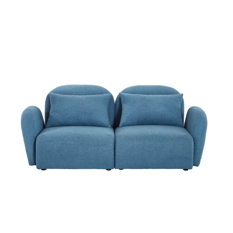 Canapé paresseux simple avec coussin de dossier, Bleu 100% polyester, H 28,3 po x l 66,9 po x P 34,2 po