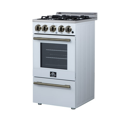Lamazze 20 Inch Gas Range in White, 4 Sealed Burners, 21,200 BTU, 2.05 cu. ft. Oven