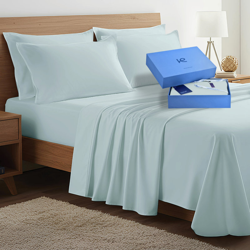 100% Organic Viscose From Bamboo Sheets Set, 300 Thread Count, 4-pc Set, Luxury Cooling Sheets, Deep Pockets - Gift-Ready Packaging, King Size (Sky Blue)