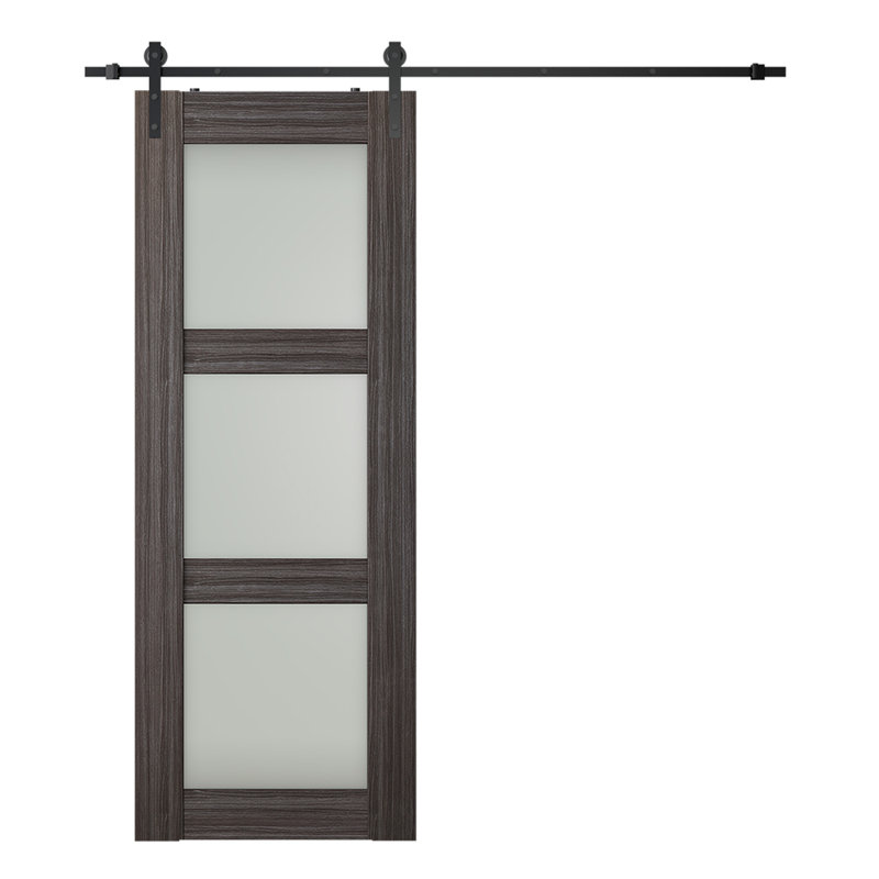 Porte de grange pré-finie Palladio 3 Lite avec trousse de quincaillerie d'installation, 35,875 po x 79,37 po, Blanc noble