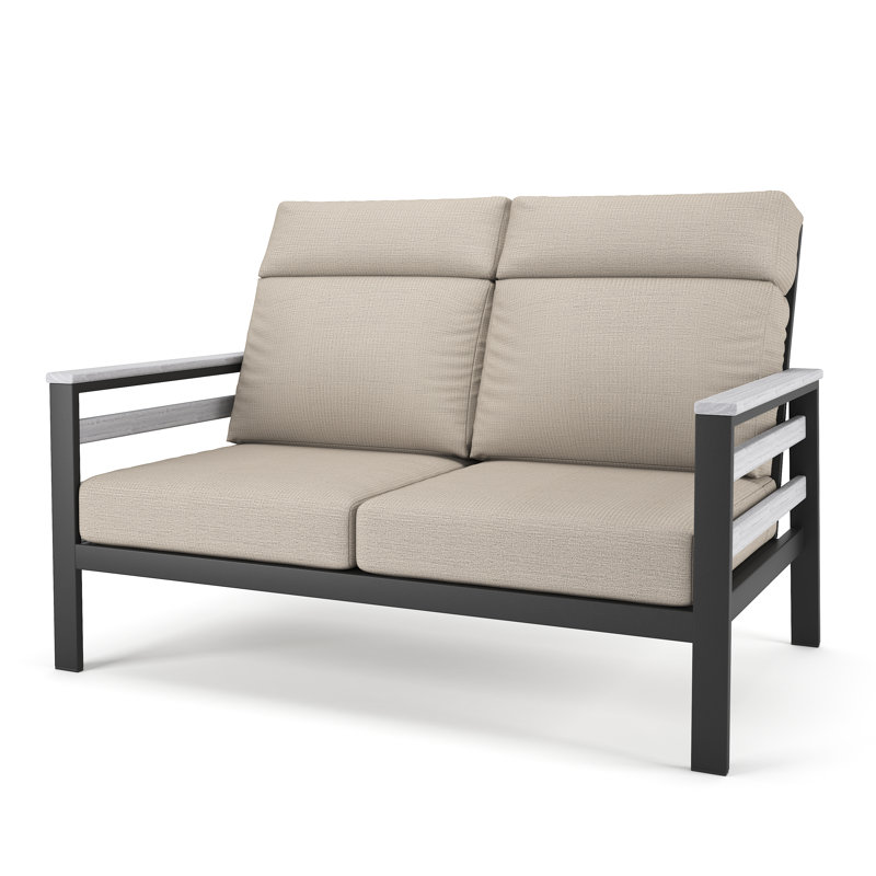 Townsend Metal Outdoor Loveseat With Sunbrella Cushion, Cast Silver, White