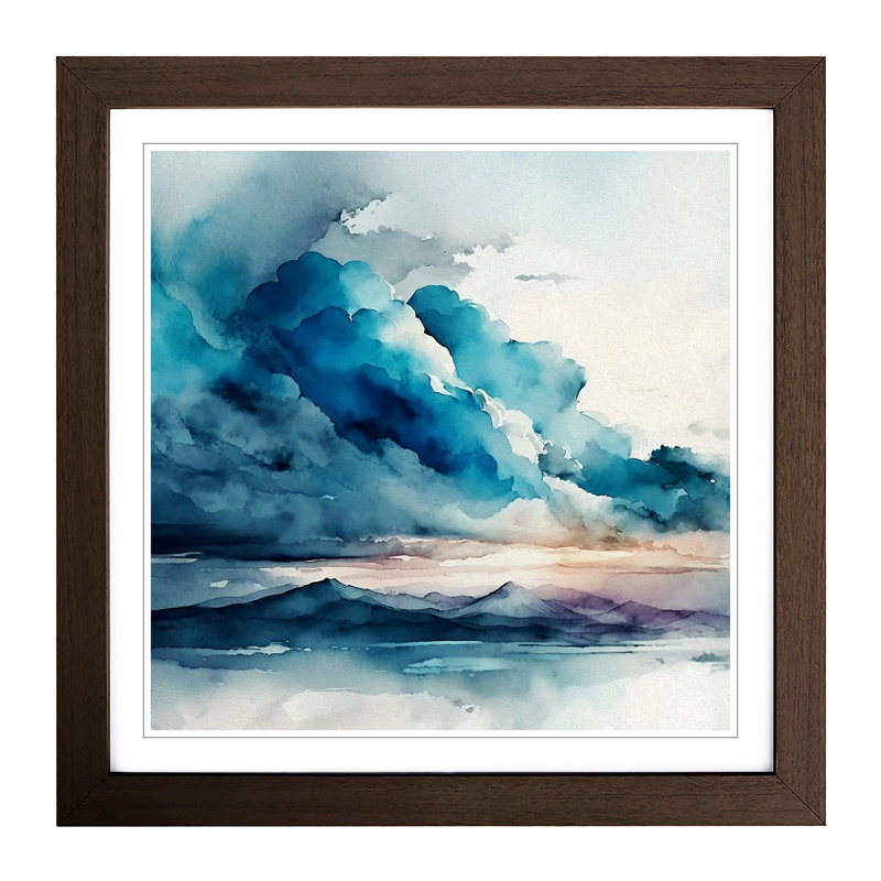 Cloudy Sky Watercolour No.2 - Framed Print, Walnut