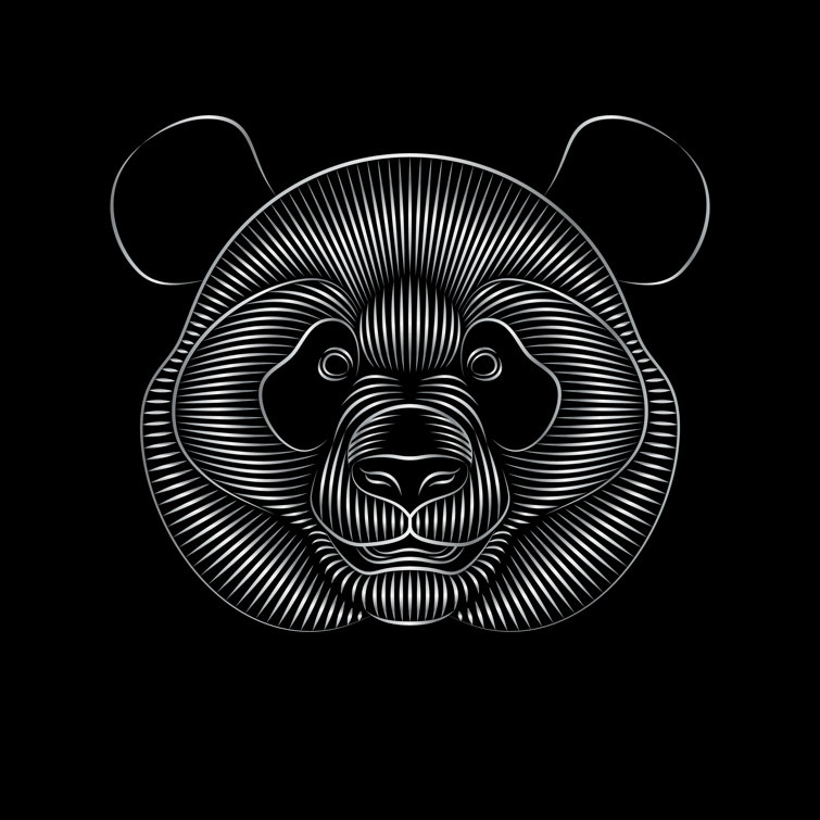 Thorsby Stylized Silver Panda On Black Background by Aleksei Elkin - Wrapped Canvas Print