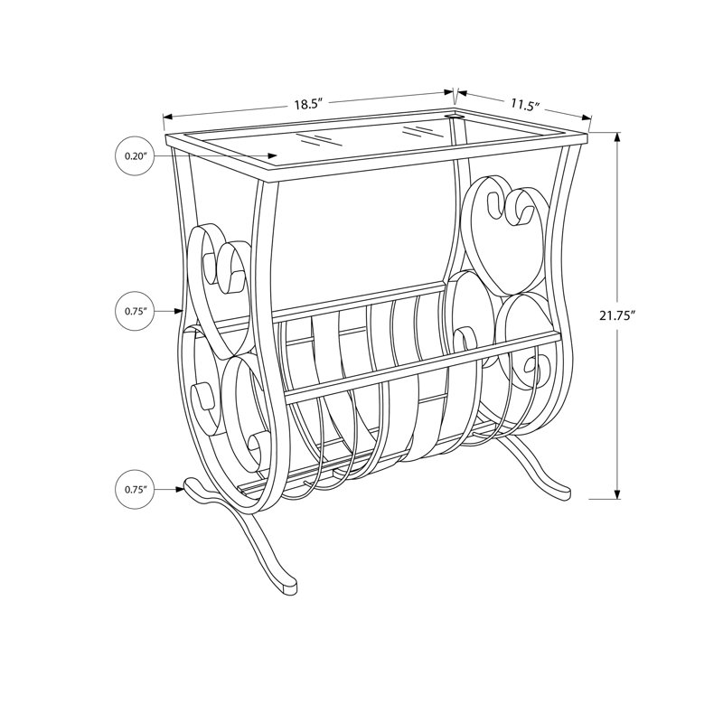 Accent Table, Side, End, Magazine, Nightstand, Narrow, Living Room, Bedroom, Metal, Black, Clear