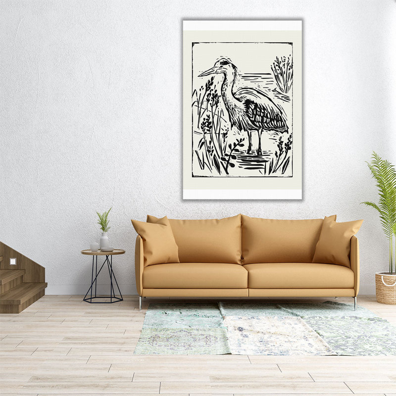 Linocut Style Seabird I - reproduction d'art sur toile, H 60 po x l 40 po