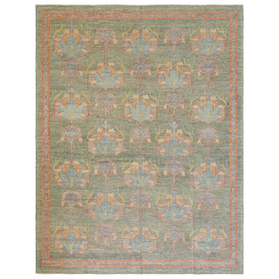 Tapis rectangulaire en laine de conception unique 8 pi 1 po x 10 pi 2 po Moss