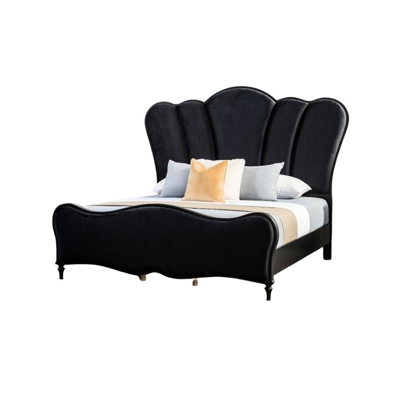 Tête de lit en tissu noir, tête de lit très grand Eastern, base en bois massif, tête de lit enchanteresse, Noir