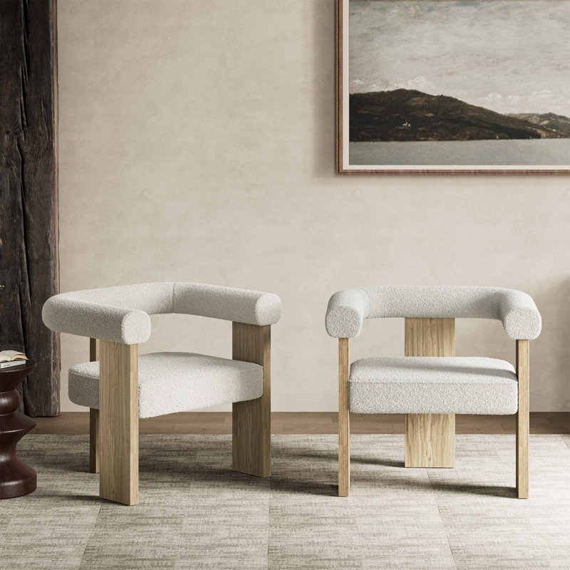 Luxe Sherpa Upholstered Accent Armchair with Solid Wood Frame (Set of 2) – Handcrafted Modern Classic Design, 26"W x 22"D x 27"H, A Refined Choice for Stylish Family Room or Dining Area