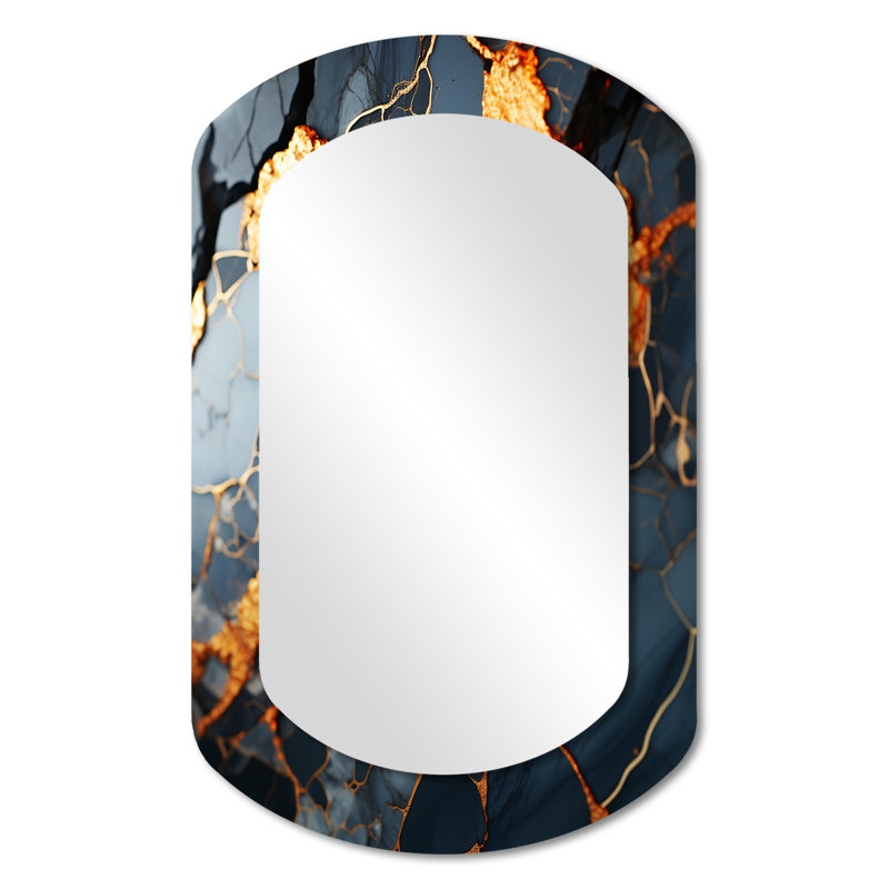 Grey and Gold Abstract Marble Granite III - Abstract Cylinder Decorative Mirror, Modern Asymmetrical Wall Mirror, Printed Metal Art