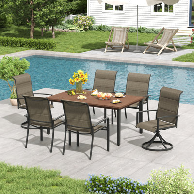 6-Person Rectangular Outdoor Dining Set Walnut/Black Brown
