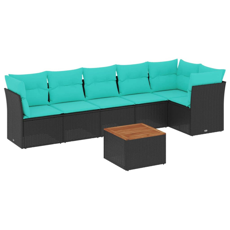  Ensemble de canapé de patio 7 pièces avec coussins en rotin de polyester noir