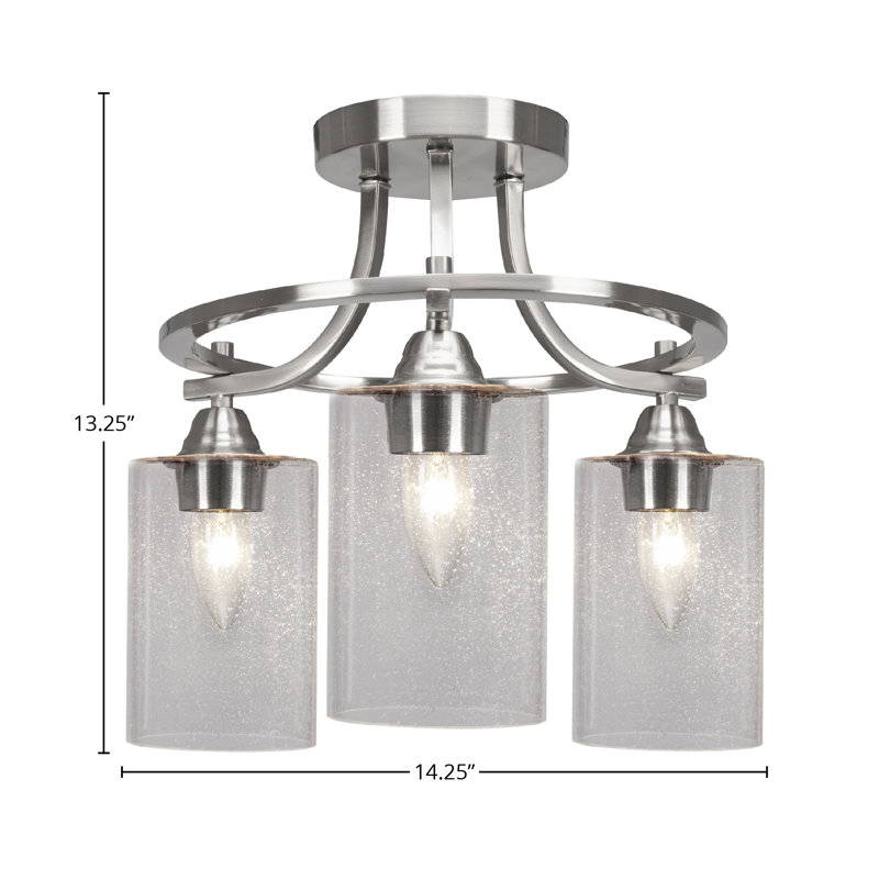 Ghayth Paramount 3 Light Semi-Flush Shown In Brushed Nickel Finish With 4" Muslin Glass, Seeded