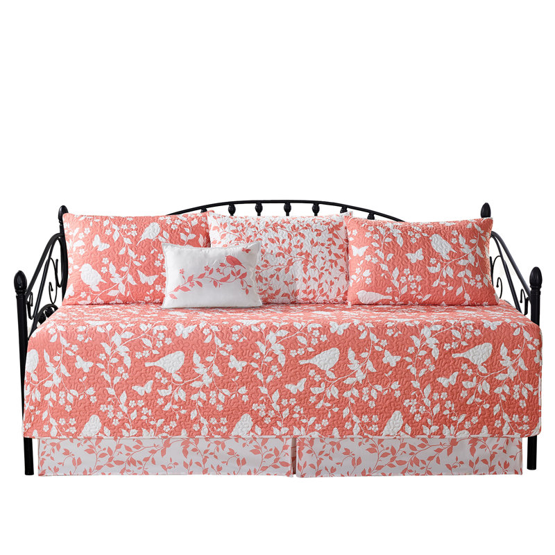 Polyester Floral Quilt with Pillow Shams Included, Coral