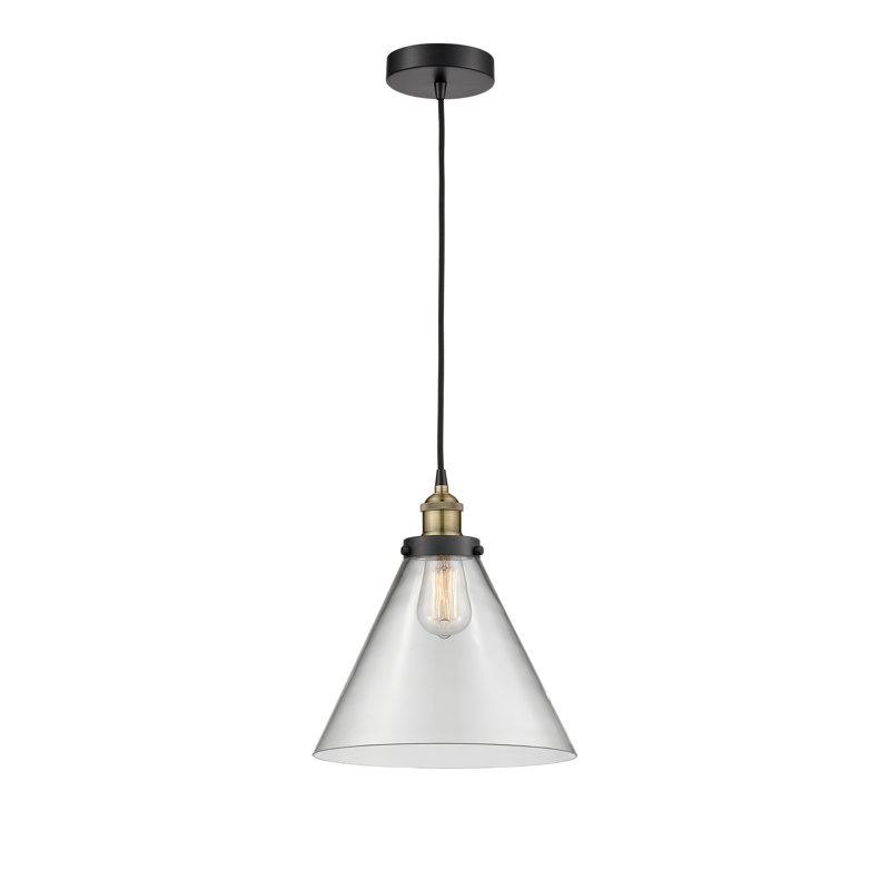 Mini-luminaire suspendu 1 lumière Cone, H 14,75 po x l 12 po x P 12 po, Clair, Noir mat