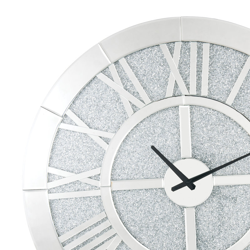 Noralie 31" Round Mirrored Wall Clock with Faux Diamonds