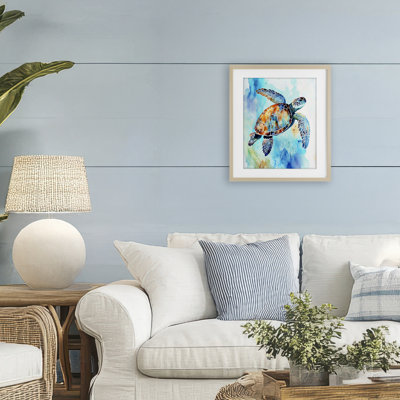 Watercolor Style Sea Turtle Framed Print Under Glass, design by LSR Creative Studio