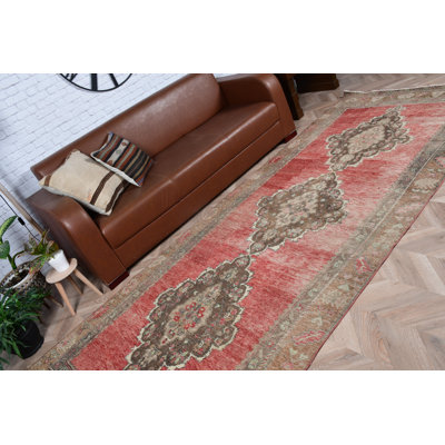 Antique Turkish Runner Rug in Wool For Staircase and Hallway With an Ornate Brown Design