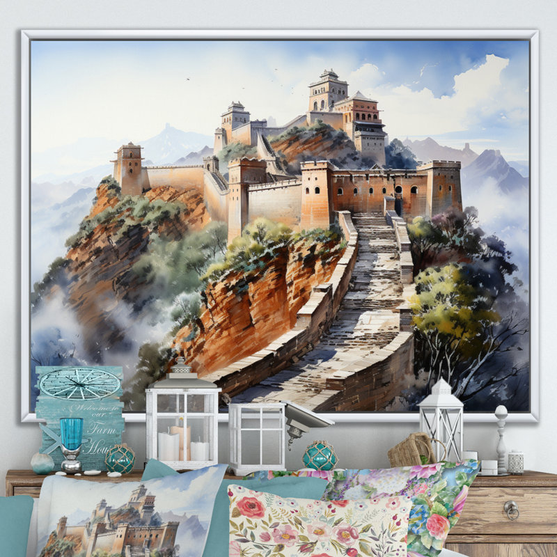 Paysage asiatique III sur toile, Cadre flottant blanc, H 12 po x l 20 po x P 1 po