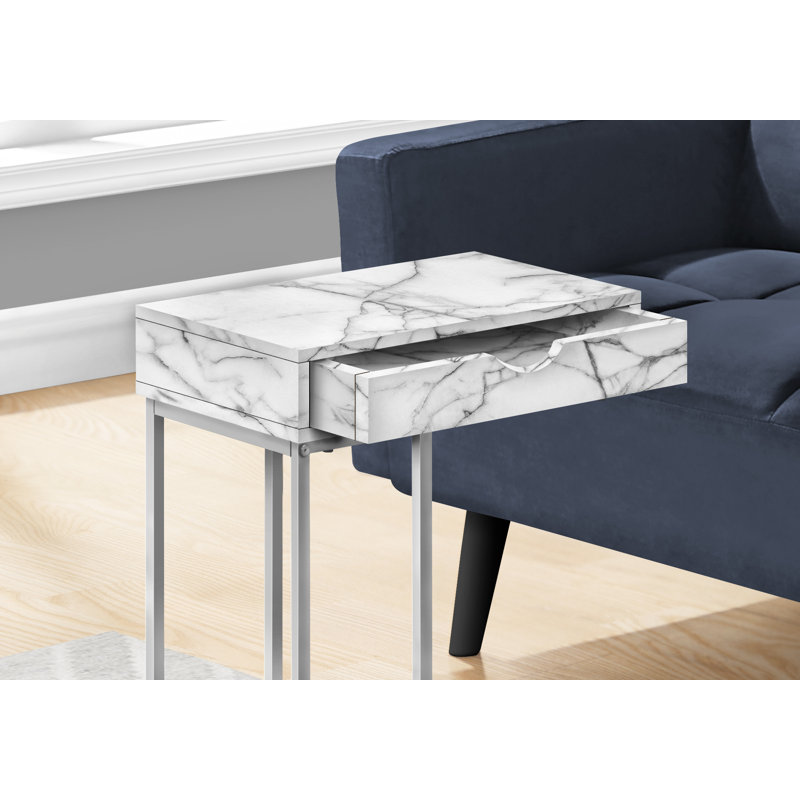 Table d'appoint Shelyn, en forme de C, bout, côté, collation, tiroir de rangement, salon, chambre à coucher, métal