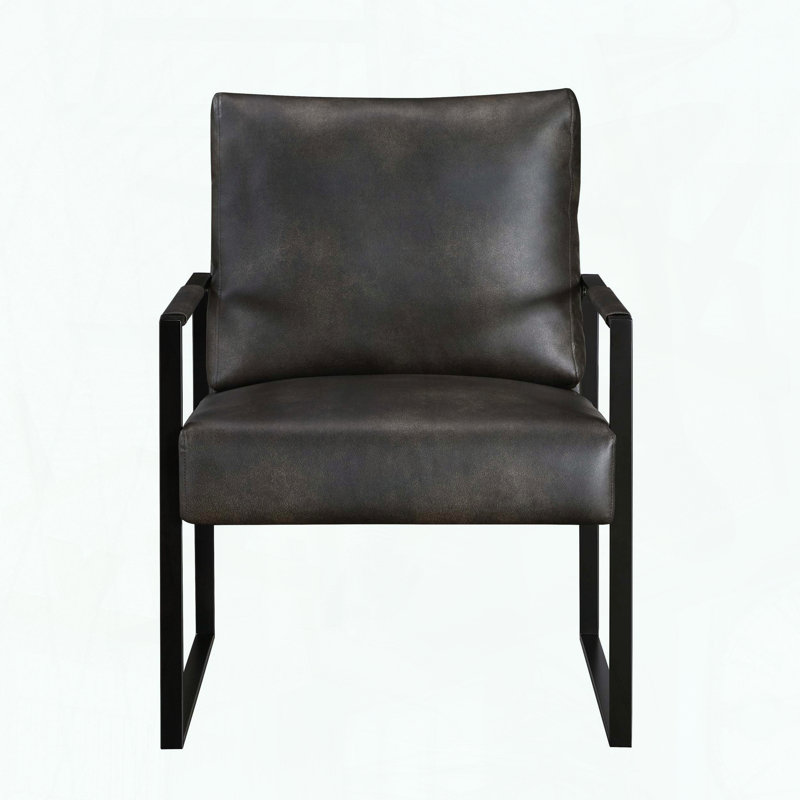 Chaise d'appoint en similicuir avec structure en métal exposée (gris foncé), Gris foncé