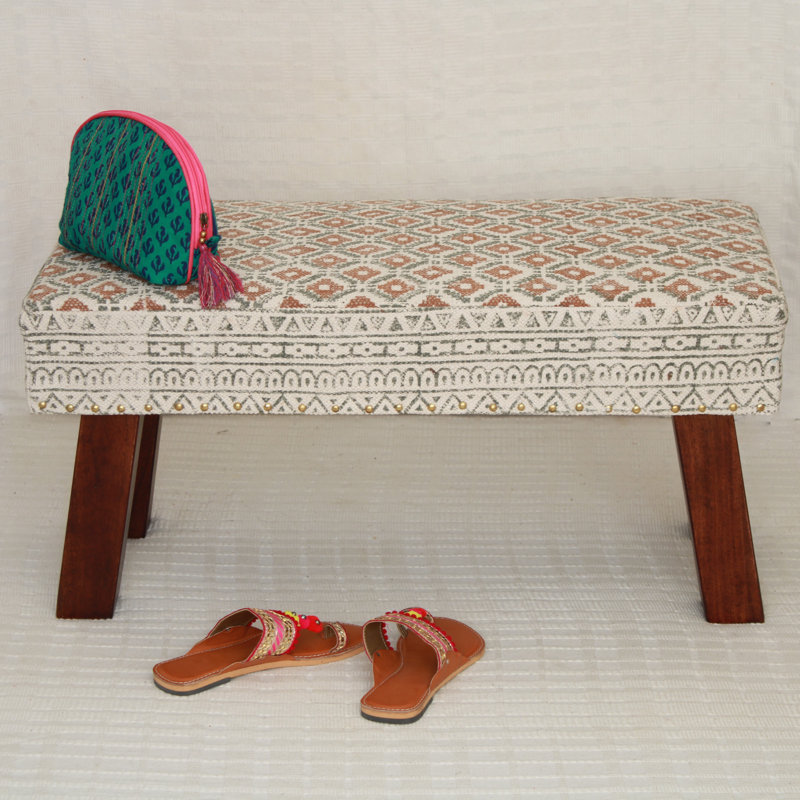 Meachum Upholstered Bench, Brown, Cotton Twill
