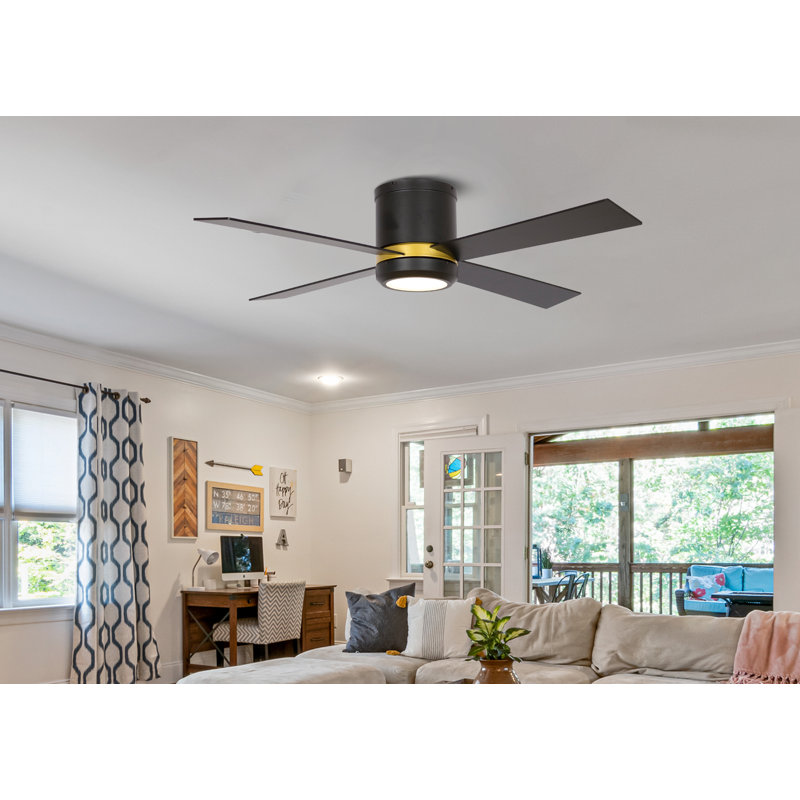Ventilateur de plafond intelligent de 52 pouces avec lumière, commande murale, encastré, Blanc