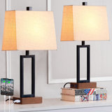 Glasby 23.5" Modern Industrial Table Lamp Set with USB Ports & AC Outlet