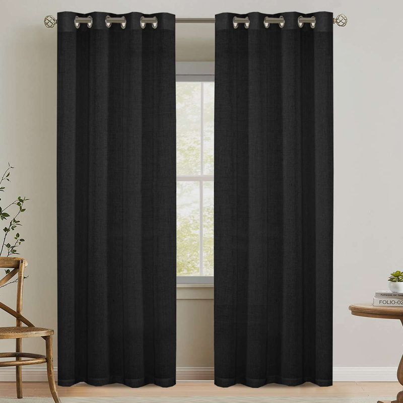 Linen Grommet Curtains for Living Room 2 Panel Drape Semi Sheer Neutral Country Rustic Farmhouse Boho Curtain Bedroom Muslin Look Light Filtering