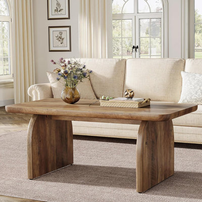 Table basse rectangulaire de 47 pouces brun rustique, table de salon en bois avec base robuste et coins arrondis, facile à assembler