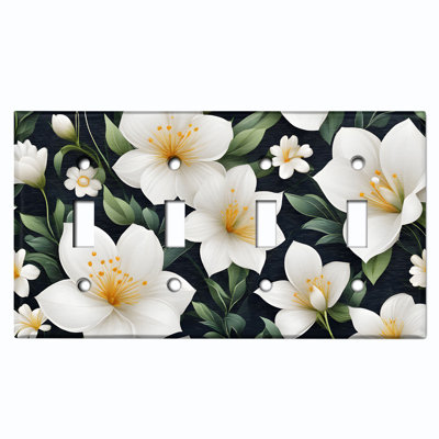Daffodil White Flower Yellow Christmas Festive Tree Lights 4 - Gang Toggle Light Switch Standard Wall Plate