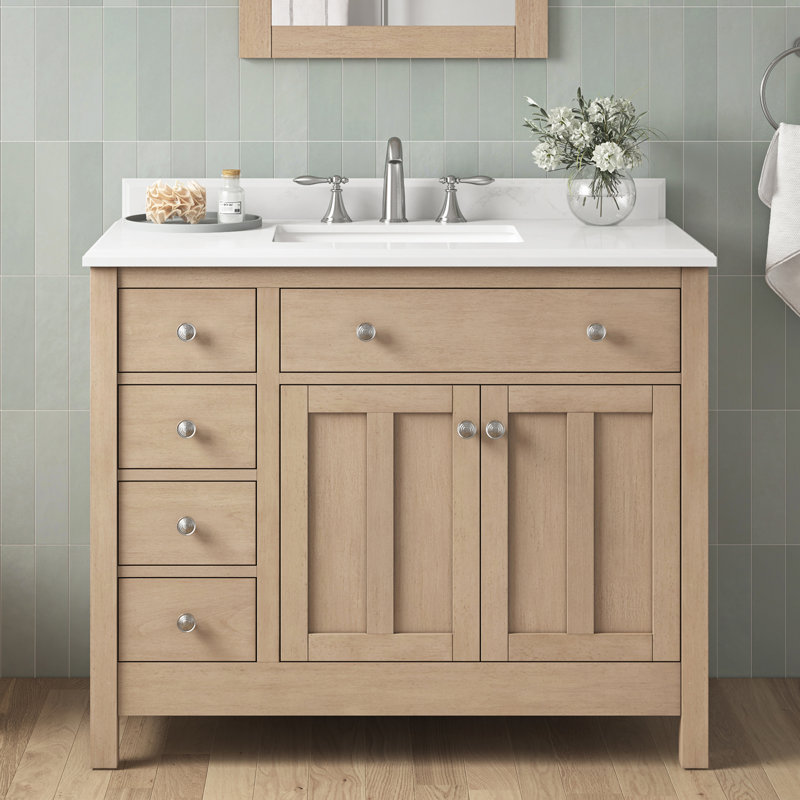 Newcastle 42" Sahara Birch Single Sink Bathroom Vanity with White Marble Top