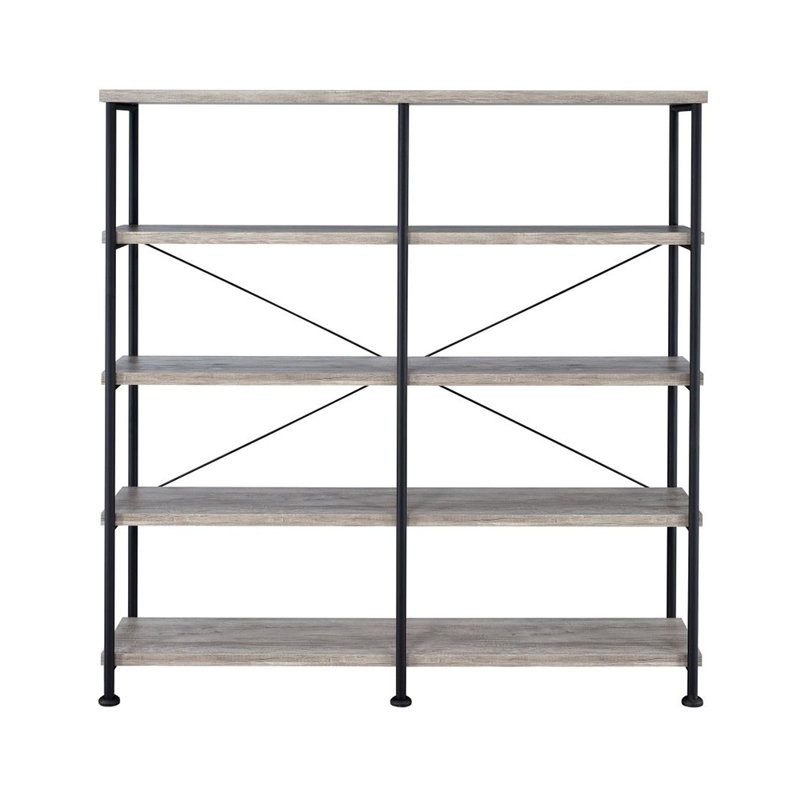 Bibliothèque ouverte à 4 tablettes en bois flotté gris et noir