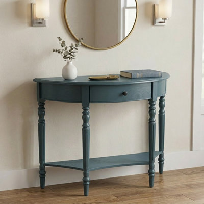 TREXM Space-Saving Farmhouse Console Table,Half Moon Sofa Table with Drawer and Lower Shelf for Entryway,Hallway,Foyer