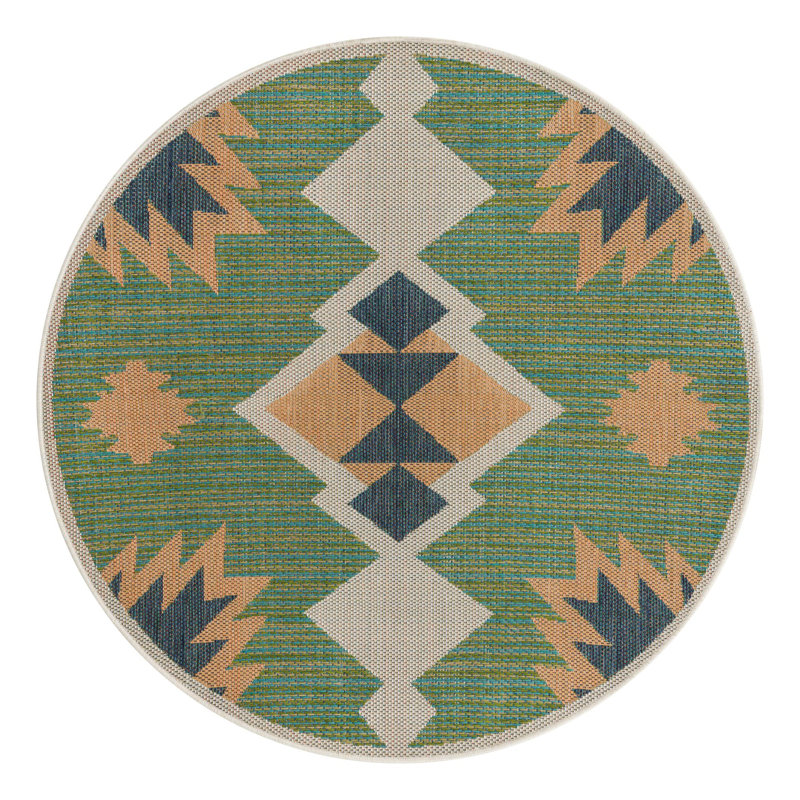 Tapis d'intérieur / extérieur vert Lauryn, Rond 5 pi 3 po