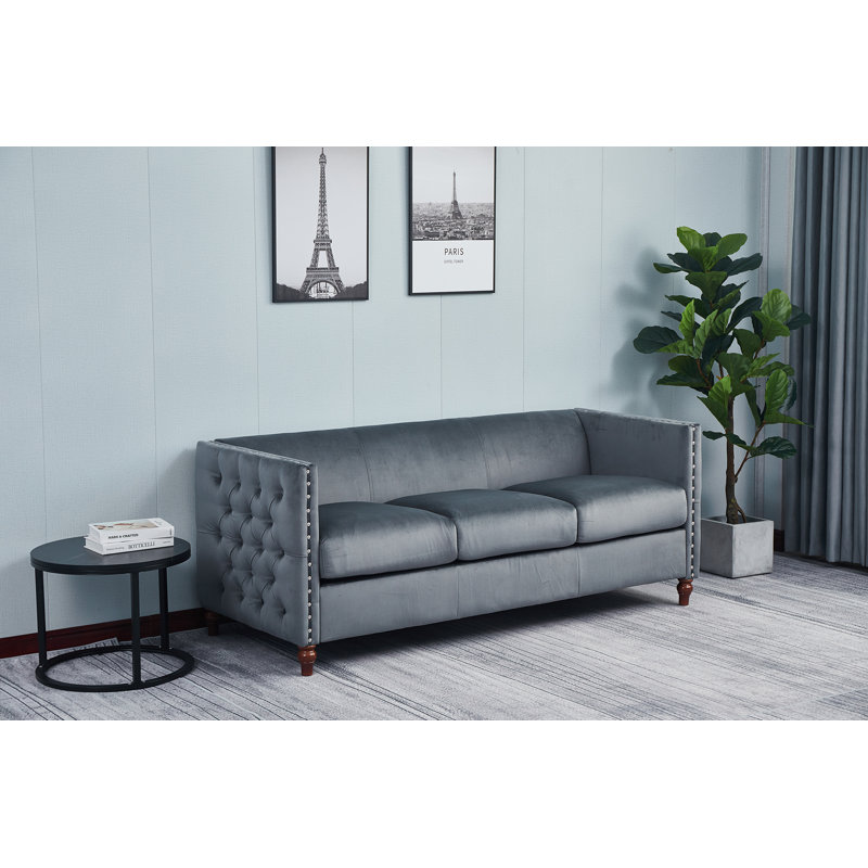 Shawn 70'' Velvet Sofa, Gray Velvet