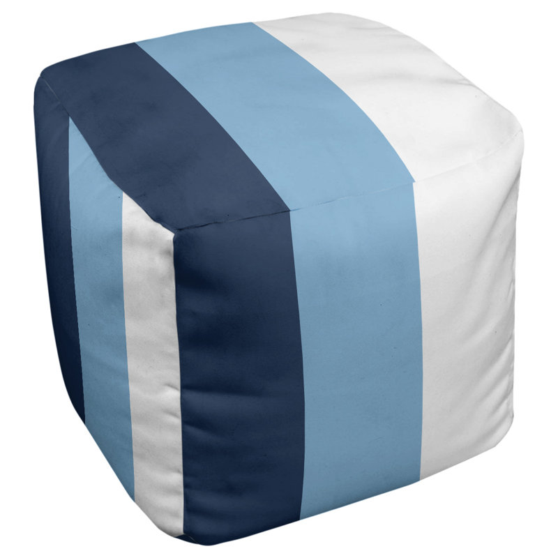 Repose-pieds cube à rayures north caroline, Bleu marine / bleu bébé / blanc