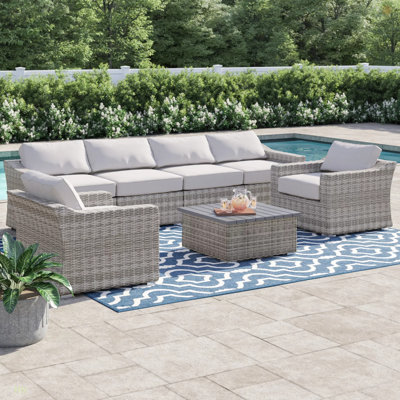 Ensemble de conversation modulaire en osier avec coussins pour 6 personnes