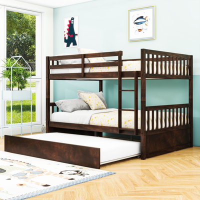 Lit superposé en bois multi-fonctionnel détachable sur lit double avec lit gigogne escamotable