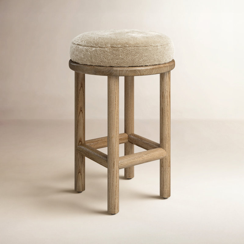 Wells Saldino Stool-Beige Shearling, Counter Stool (26" Seat Height), Soft Beige, Natural