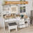 Modern with LED Lighted Mirror and Built-in 3-mode Lighting 3 Drawer Dresser with Stool and Side Cabinet