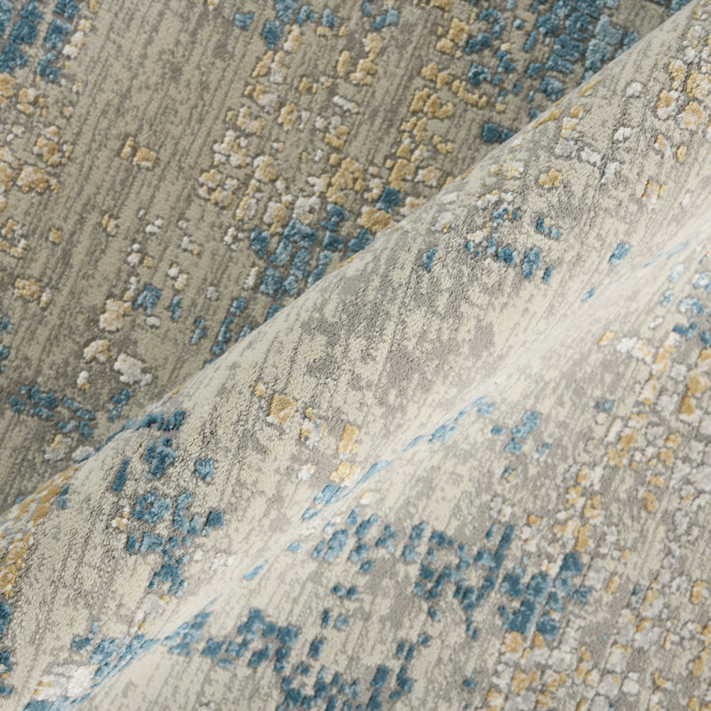 Tapis abstrait gris / bleu Brazell, Rectangle 8 pi 6 po x 11 pi 6 po
