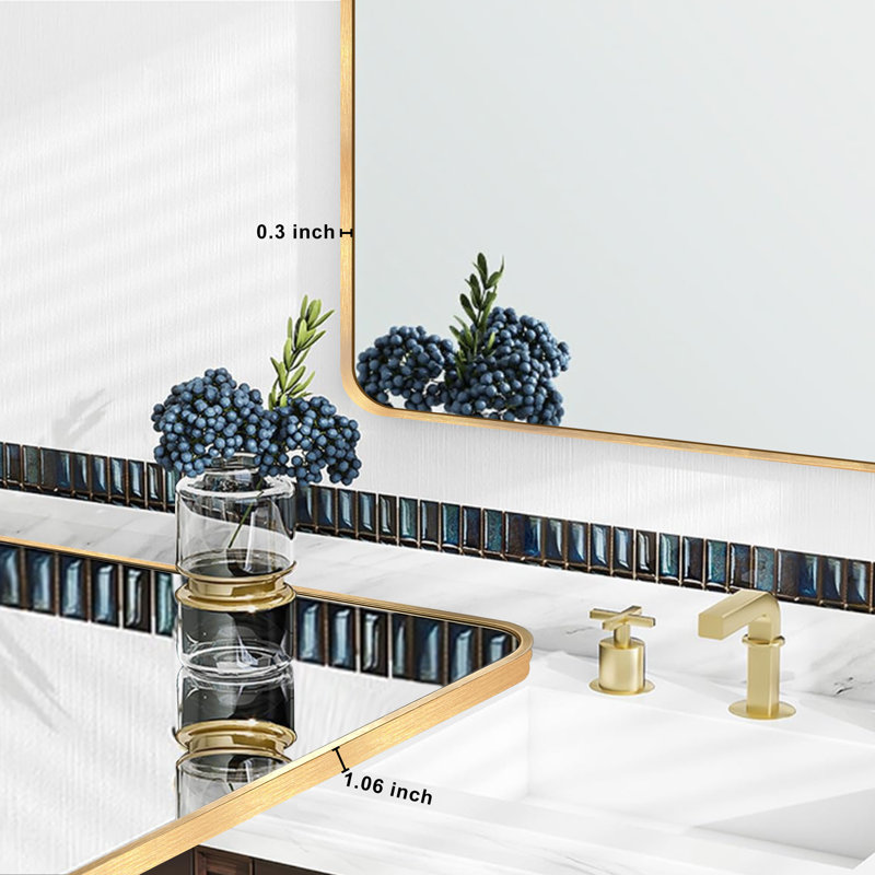 Chassin Wall Mount Bathroom Rectangular Vanity Mirror (Horizontal/Vertical), Brushed Gold, 30" H x 40" W